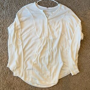 Free People Heartbreaker Henley Oversized Waffle Knit Top white Boho XS thermal